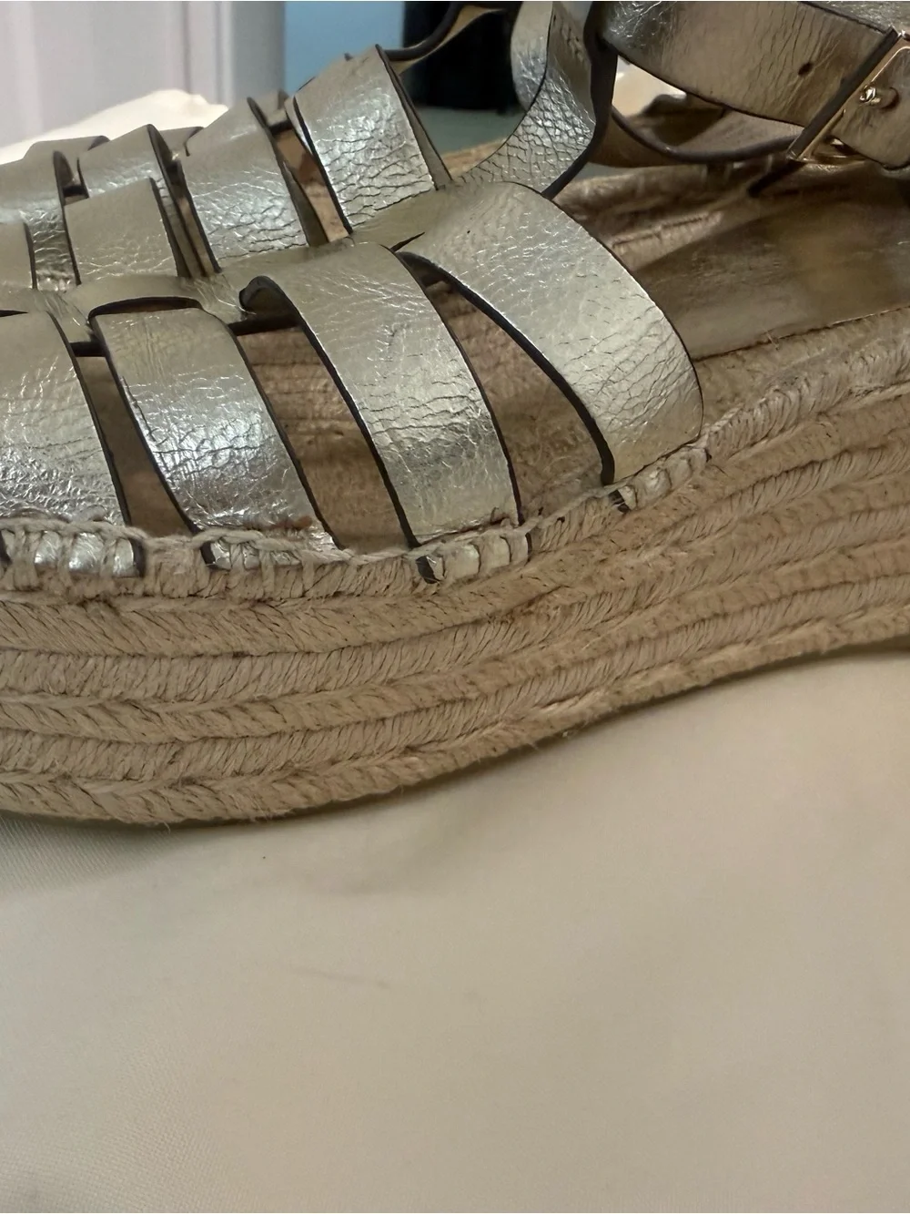 Tory Burch Metallic Gold Espadrille Wedge Sandals